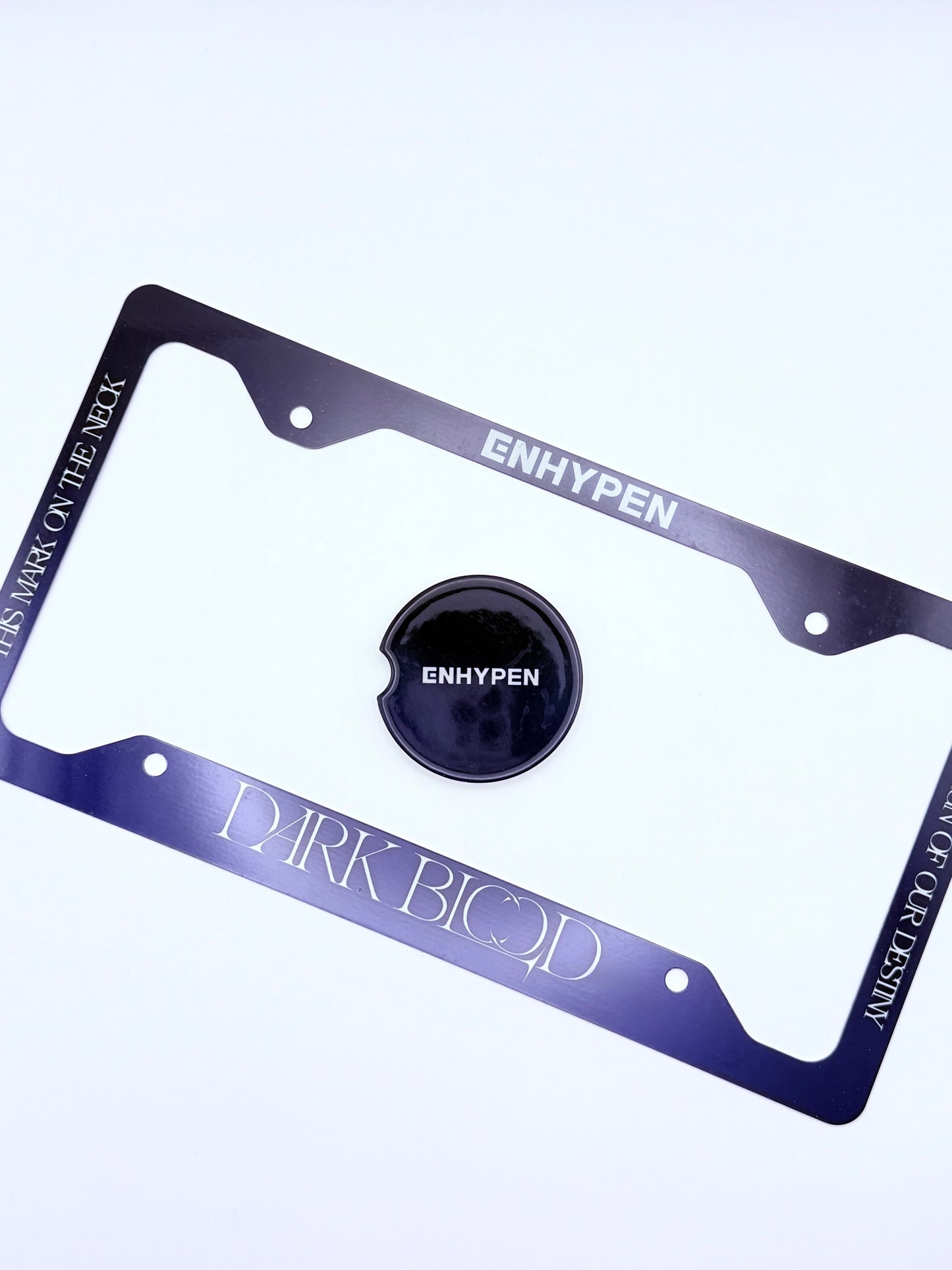 ENHYPEN Dark Blood Inspired License Plate Frame & Car Coaster Bundle