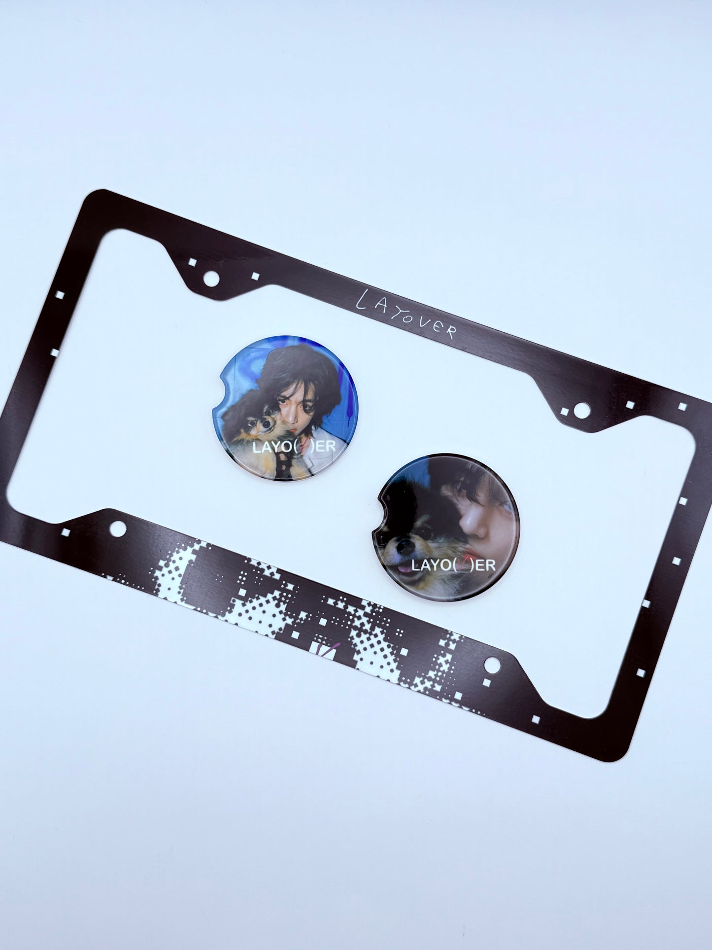 BTS V LAYO(V)ER Inspired License Plate Frame & Car Coaster Bundle