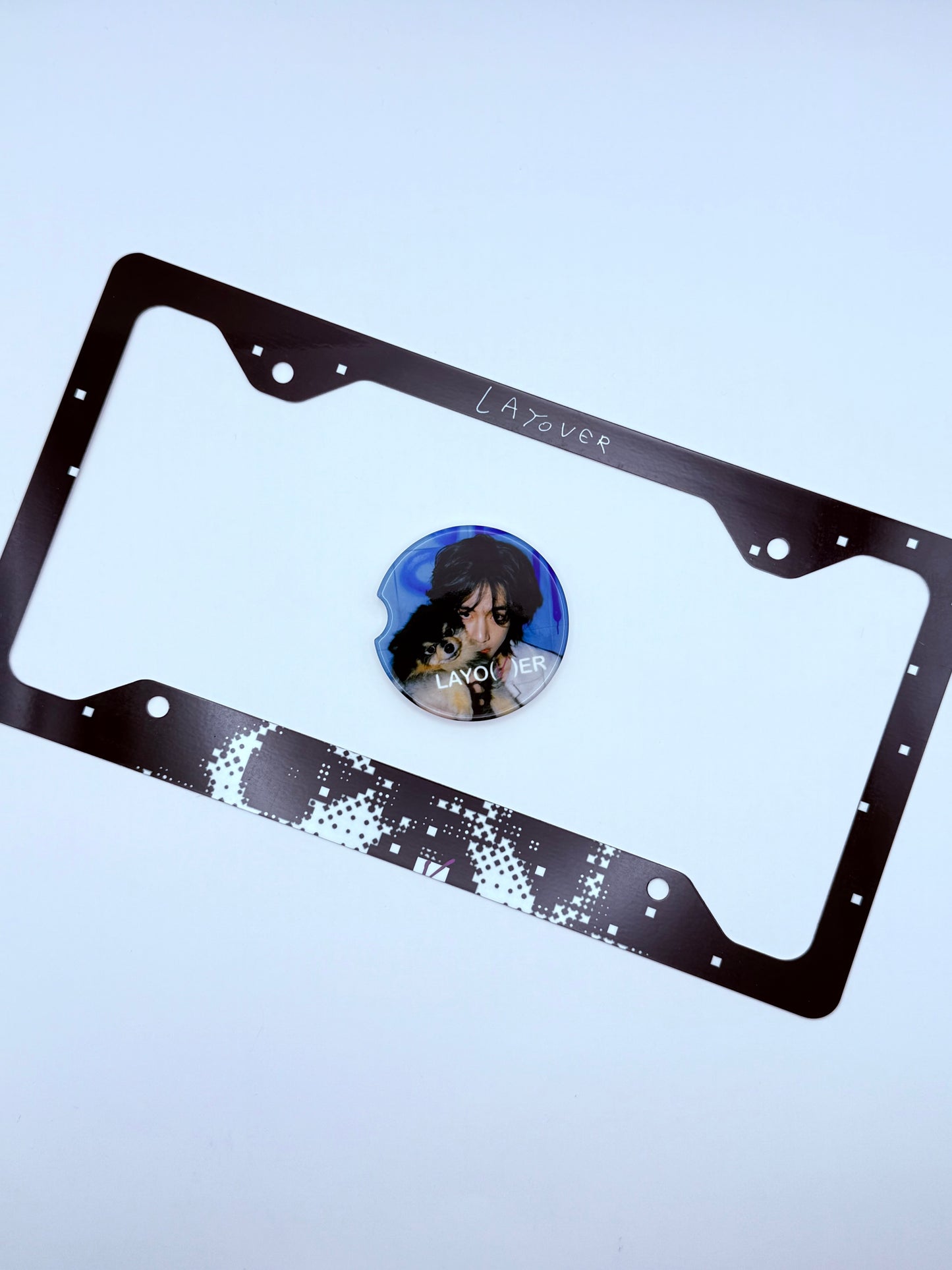 BTS V LAYO(V)ER Inspired License Plate Frame & Car Coaster Bundle