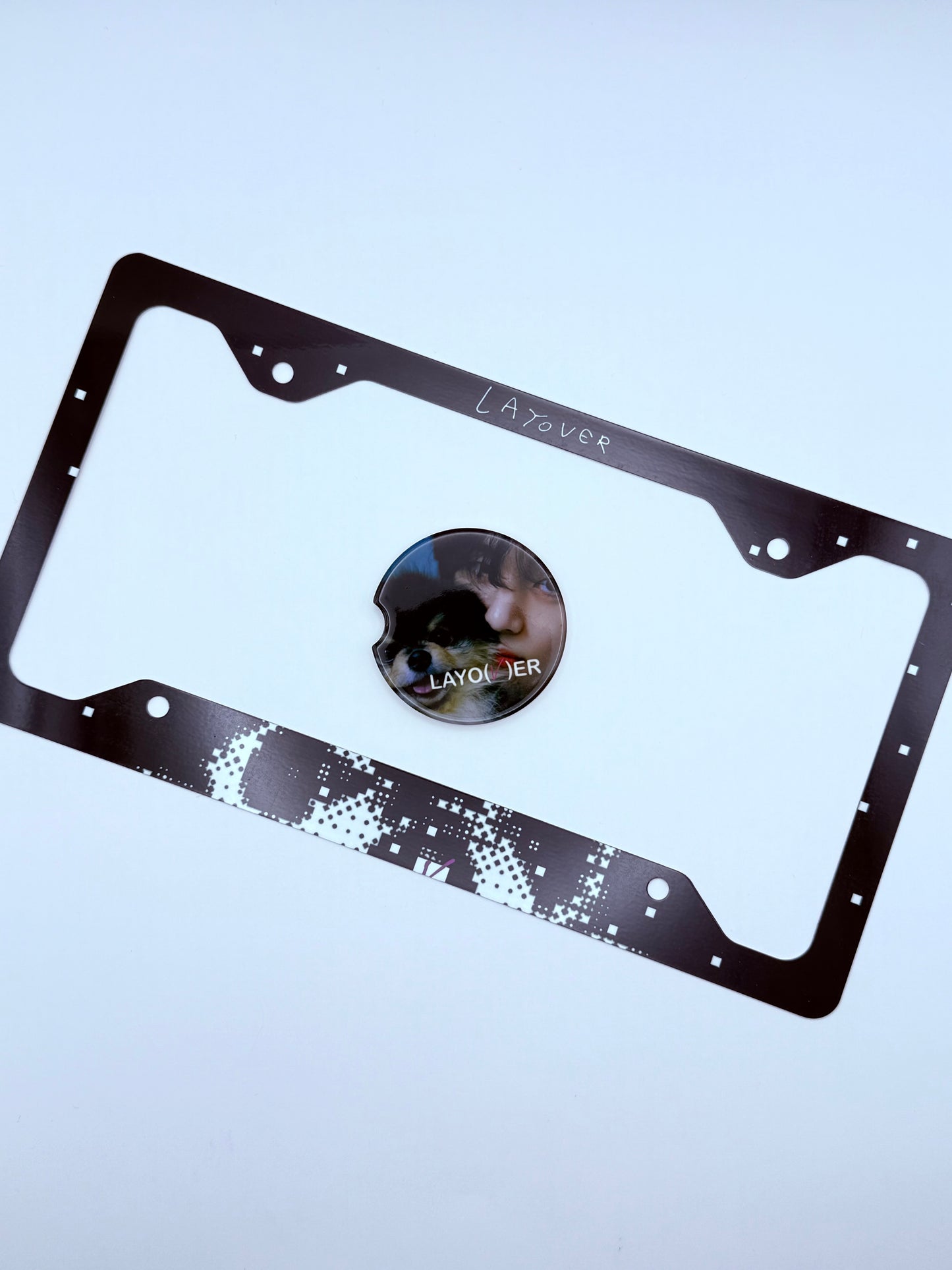 BTS V LAYO(V)ER Inspired License Plate Frame & Car Coaster Bundle