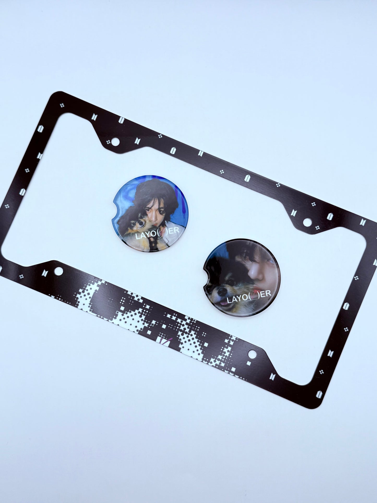 BTS V LAYO(V)ER Inspired License Plate Frame & Car Coaster Bundle