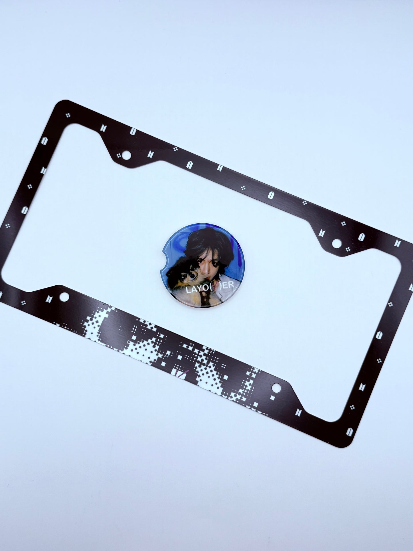 BTS V LAYO(V)ER Inspired License Plate Frame & Car Coaster Bundle