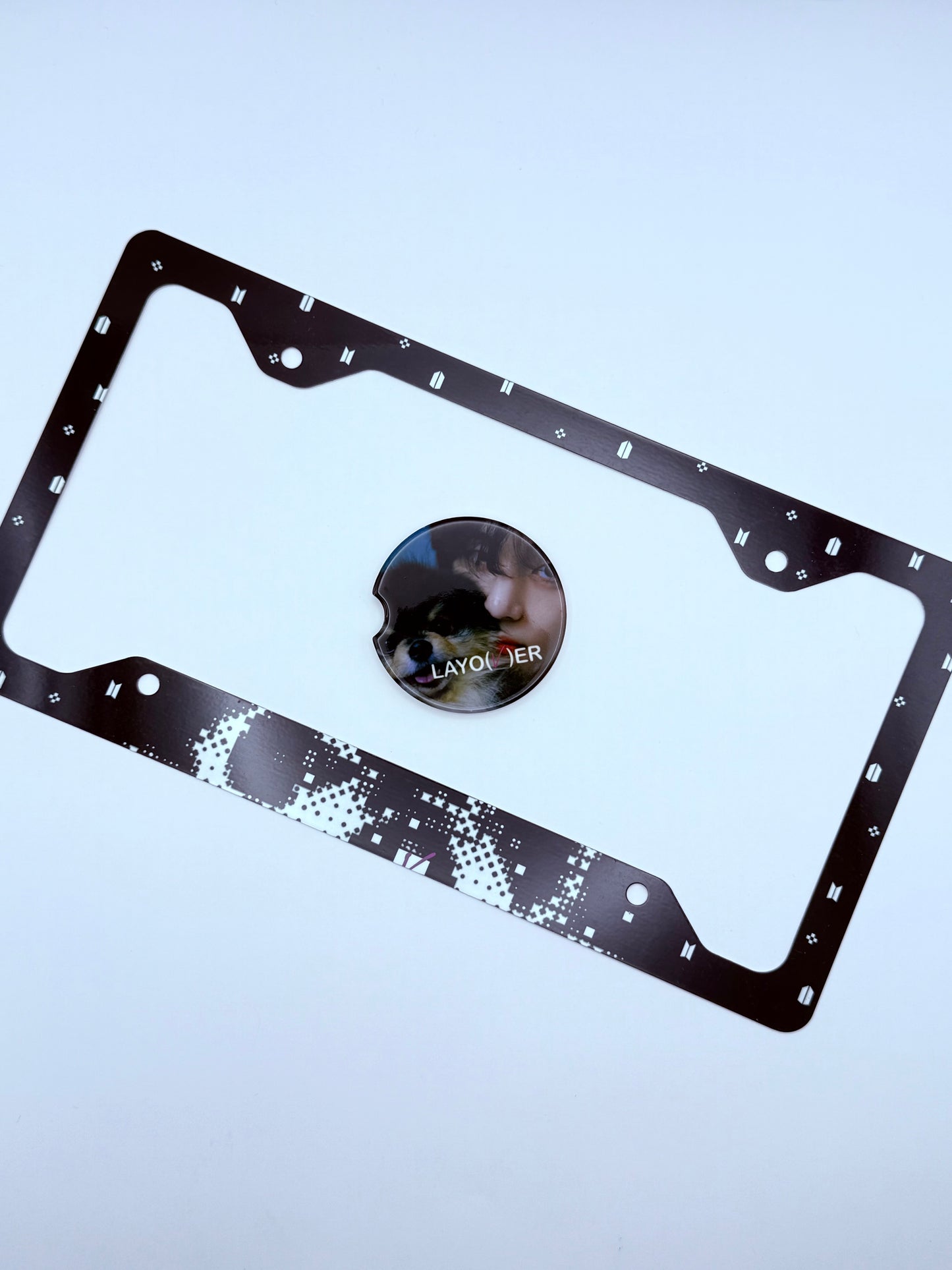 BTS V LAYO(V)ER Inspired License Plate Frame & Car Coaster Bundle