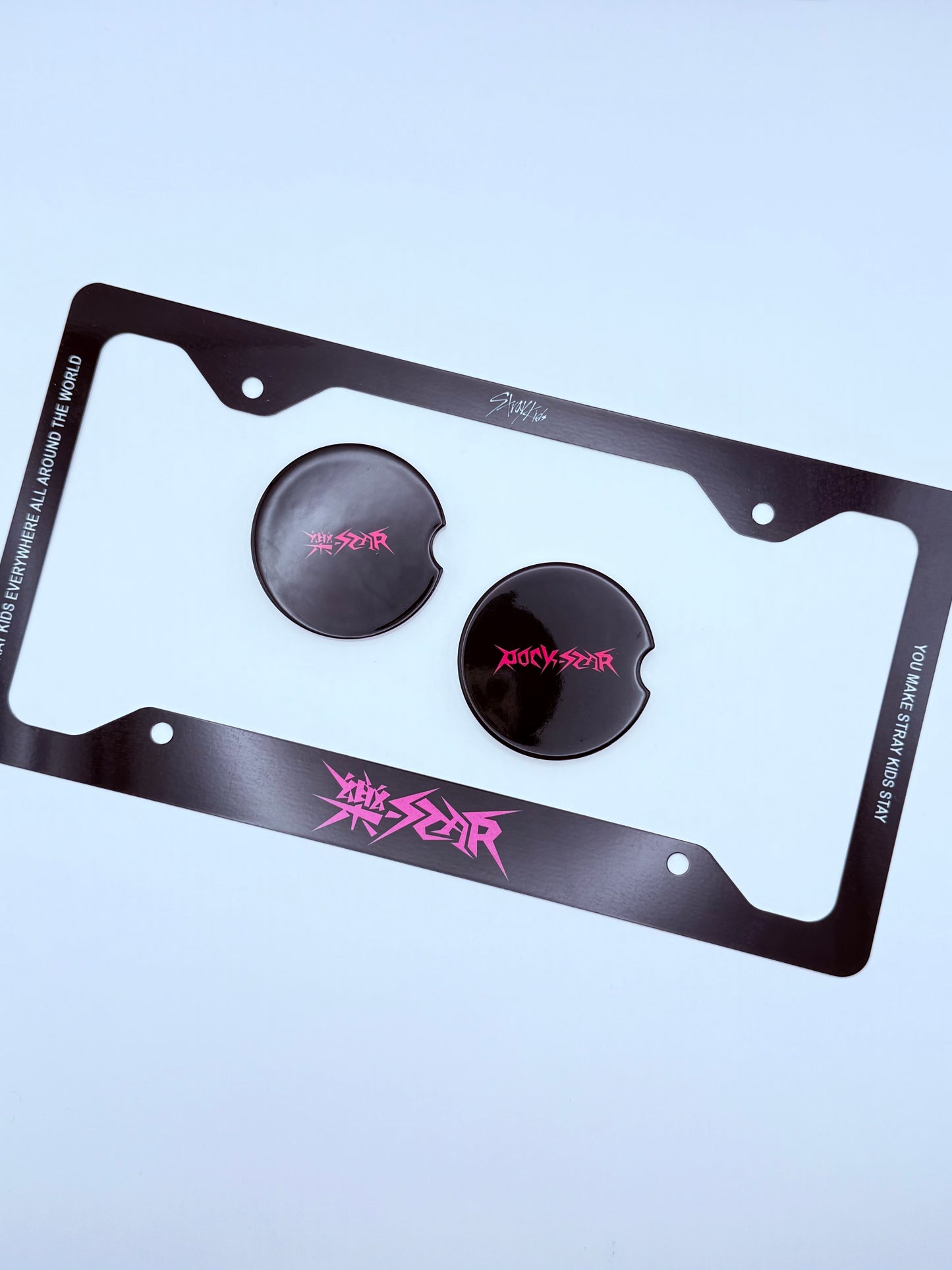 Stray Kids Rockstar Inspired License Plate Frame & Car Coaster Bundle