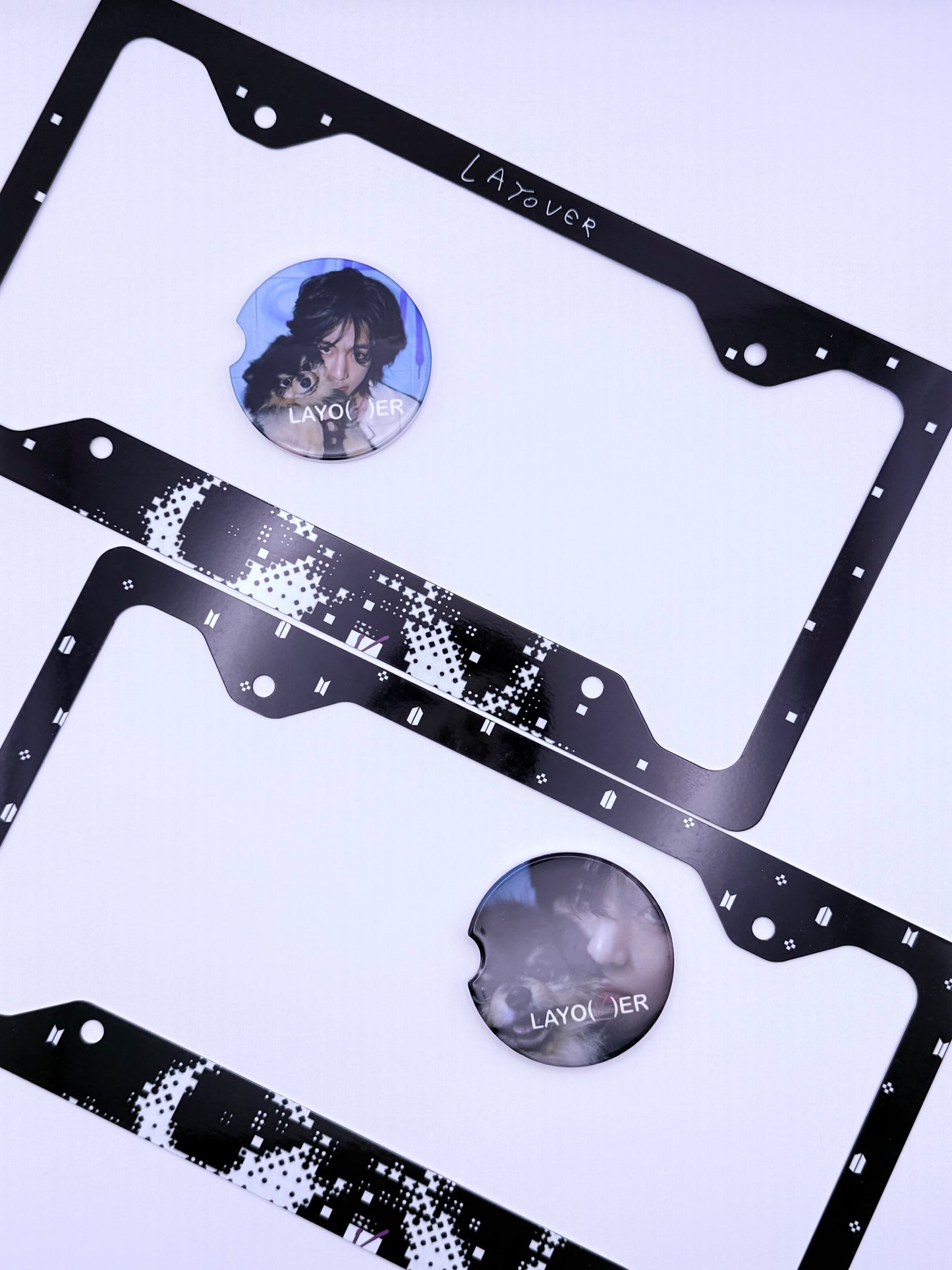 BTS V LAYO(V)ER Inspired License Plate Frame & Car Coaster Bundle
