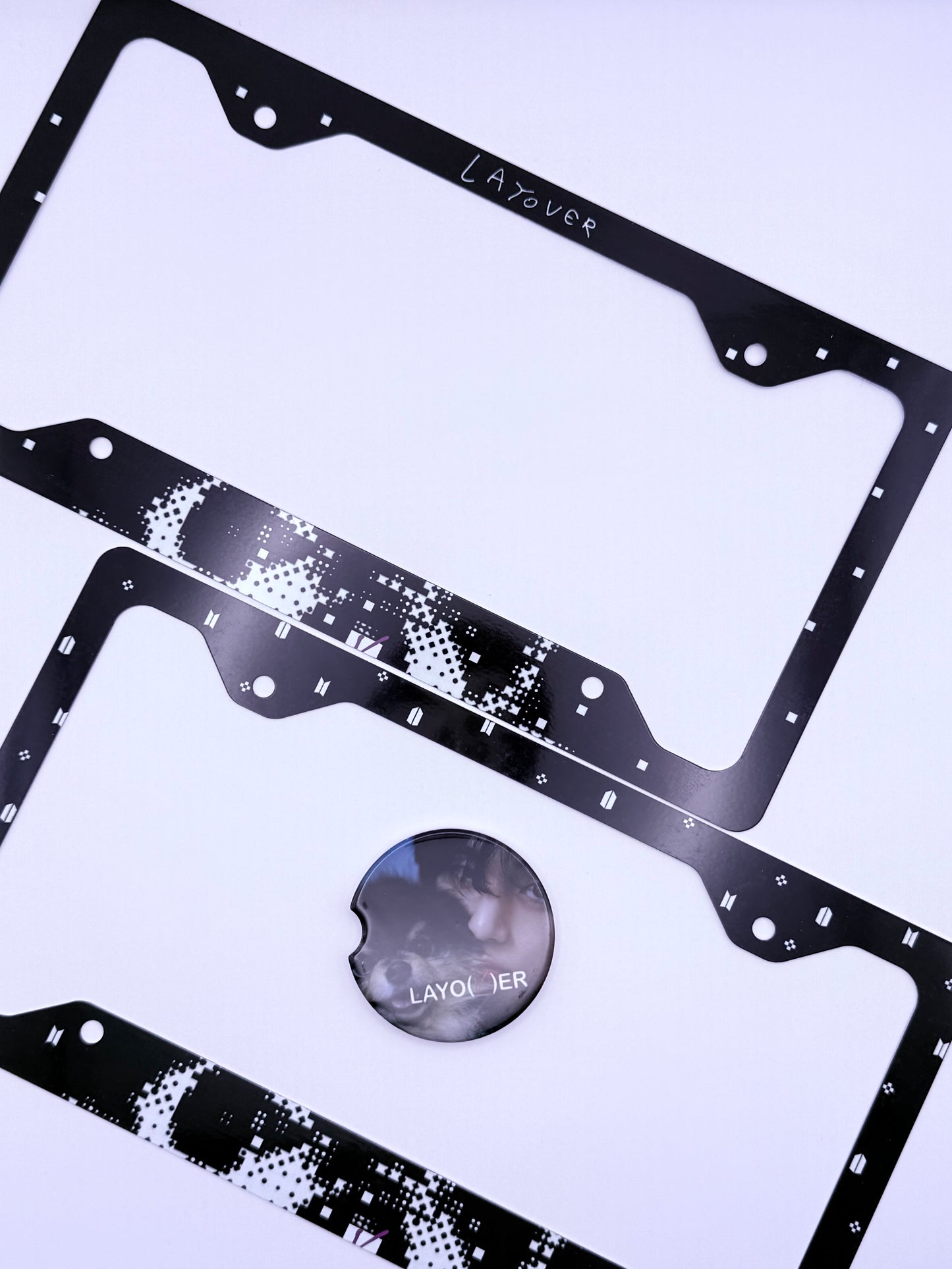 BTS V LAYO(V)ER Inspired License Plate Frame & Car Coaster Bundle