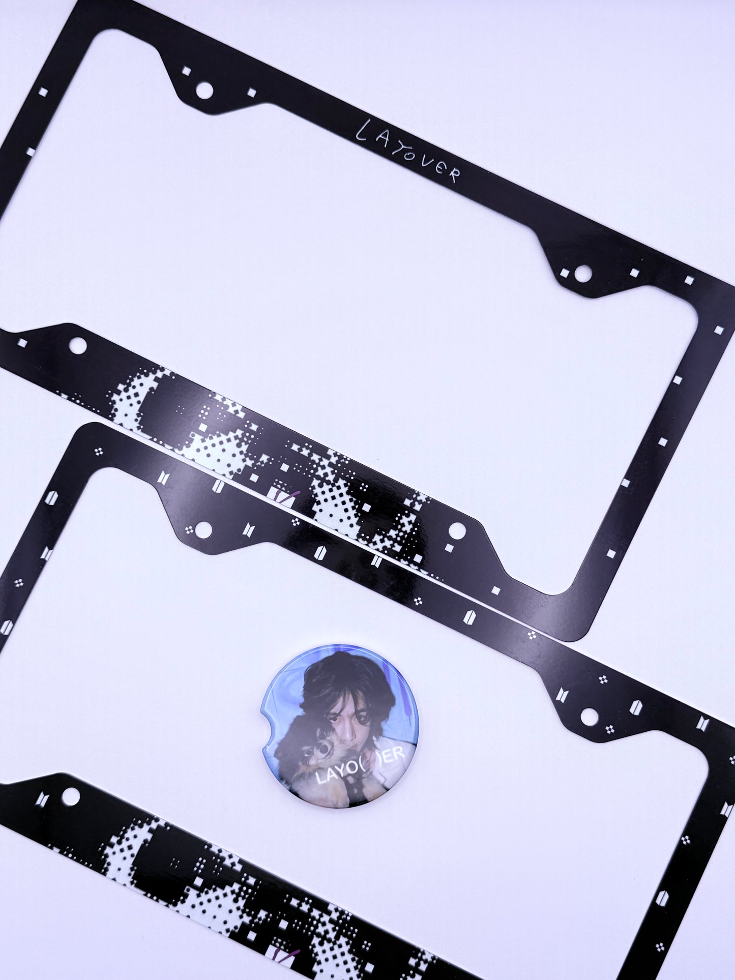 BTS V LAYO(V)ER Inspired License Plate Frame & Car Coaster Bundle