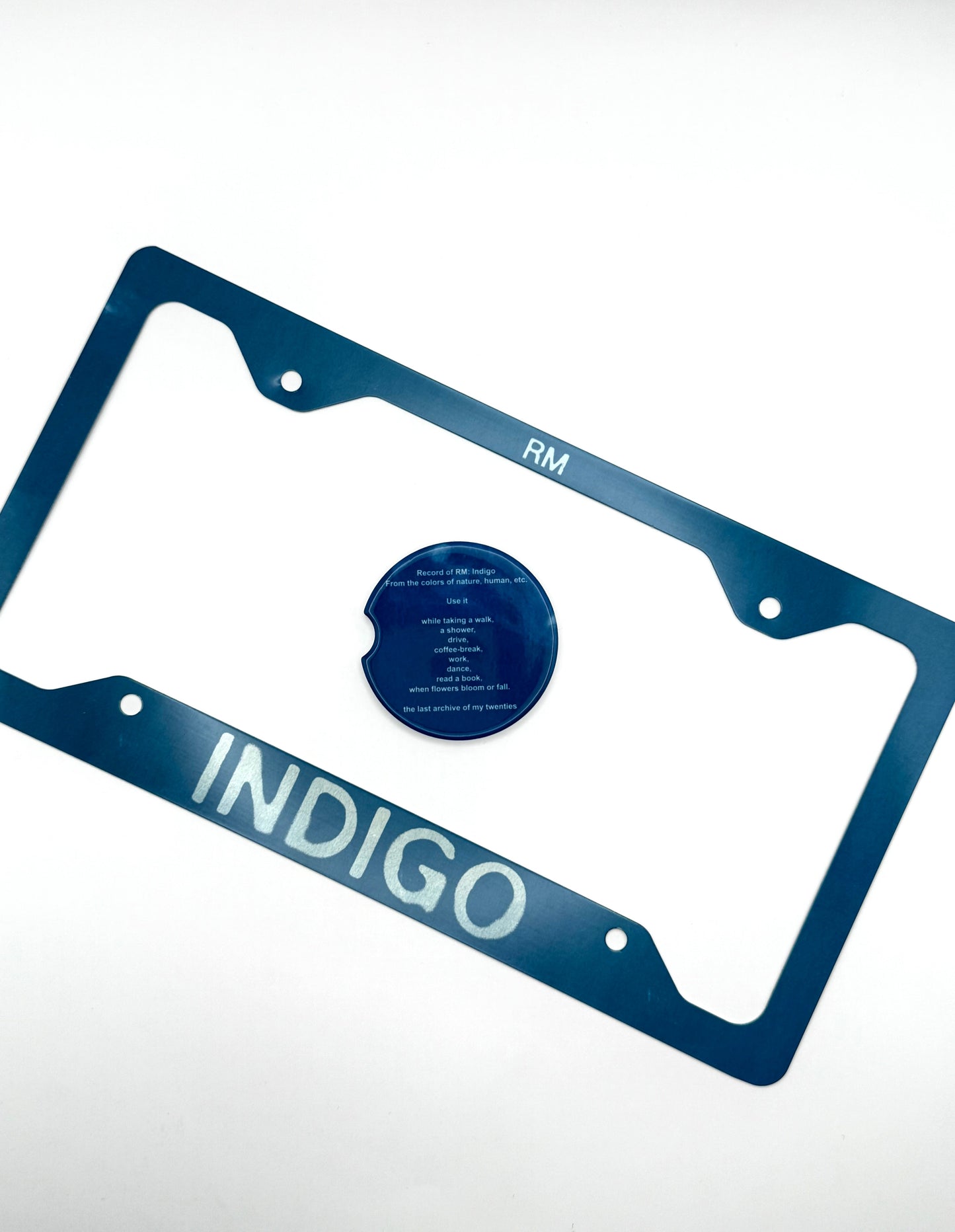 BTS RM Indigo Inspired License Plate Frame & Car Coaster Bundle