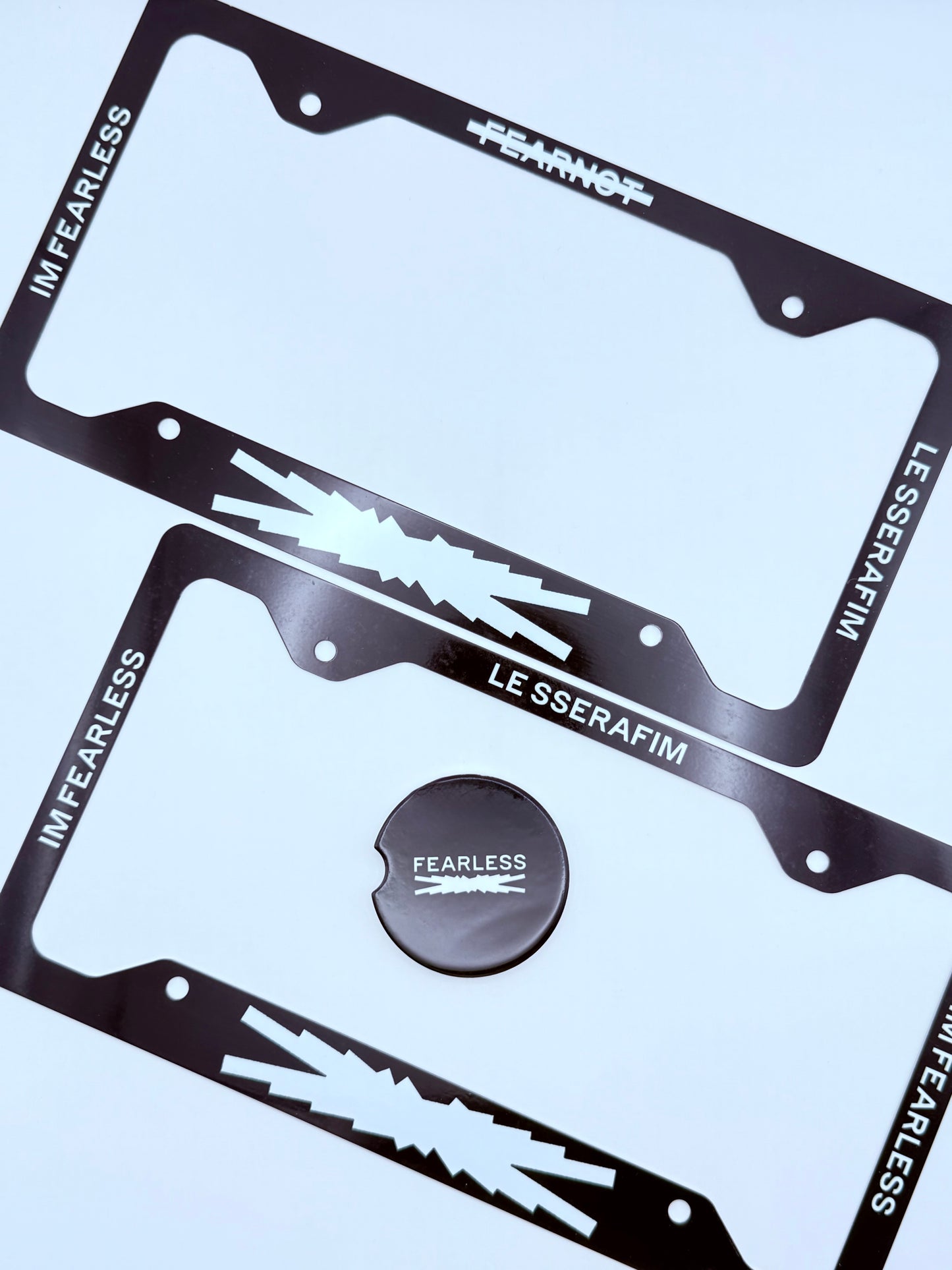 LE SSERAFIM Themed License Plate Frame & Car Coaster Bundle