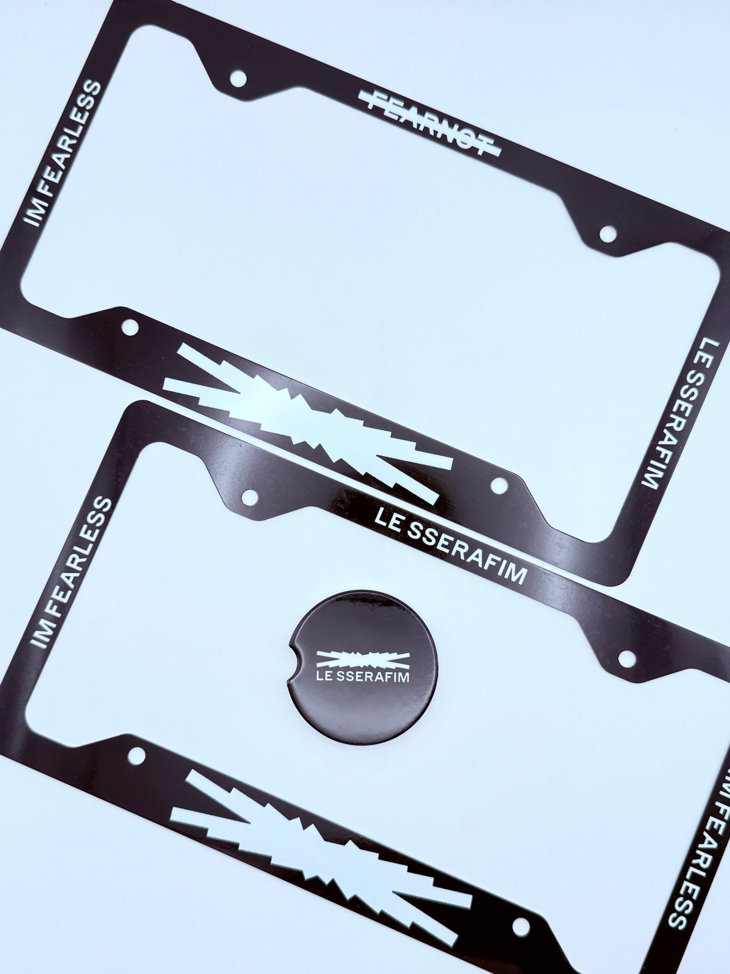 LE SSERAFIM Themed License Plate Frame & Car Coaster Bundle