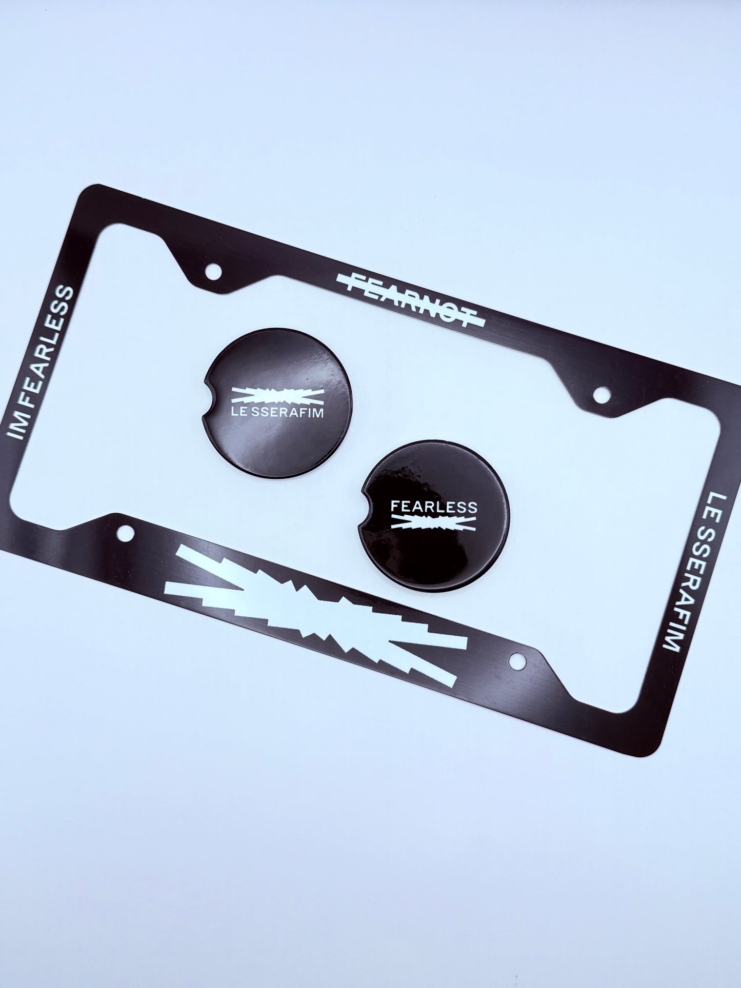 LE SSERAFIM Themed License Plate Frame & Car Coaster Bundle