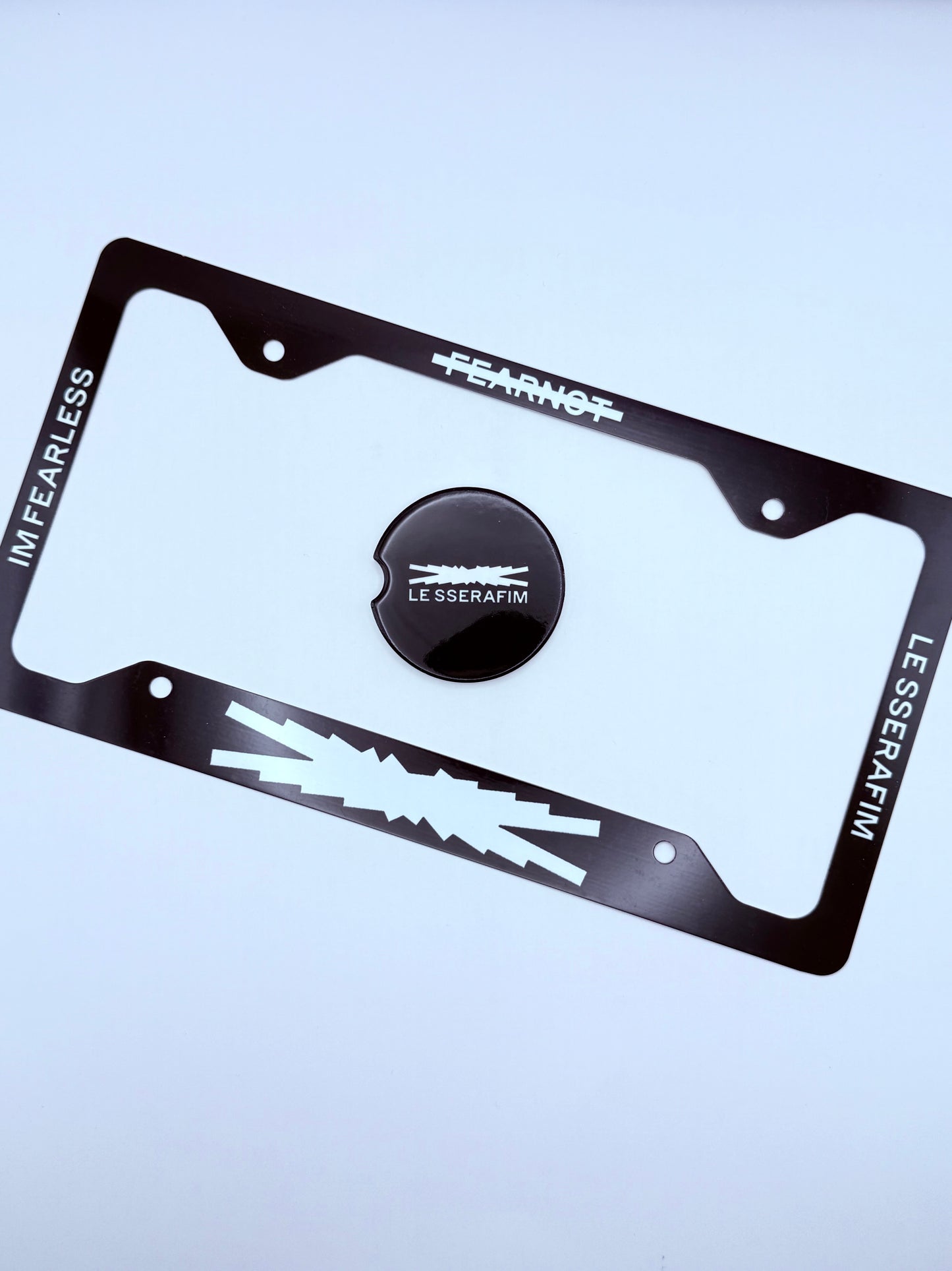 LE SSERAFIM Themed License Plate Frame & Car Coaster Bundle
