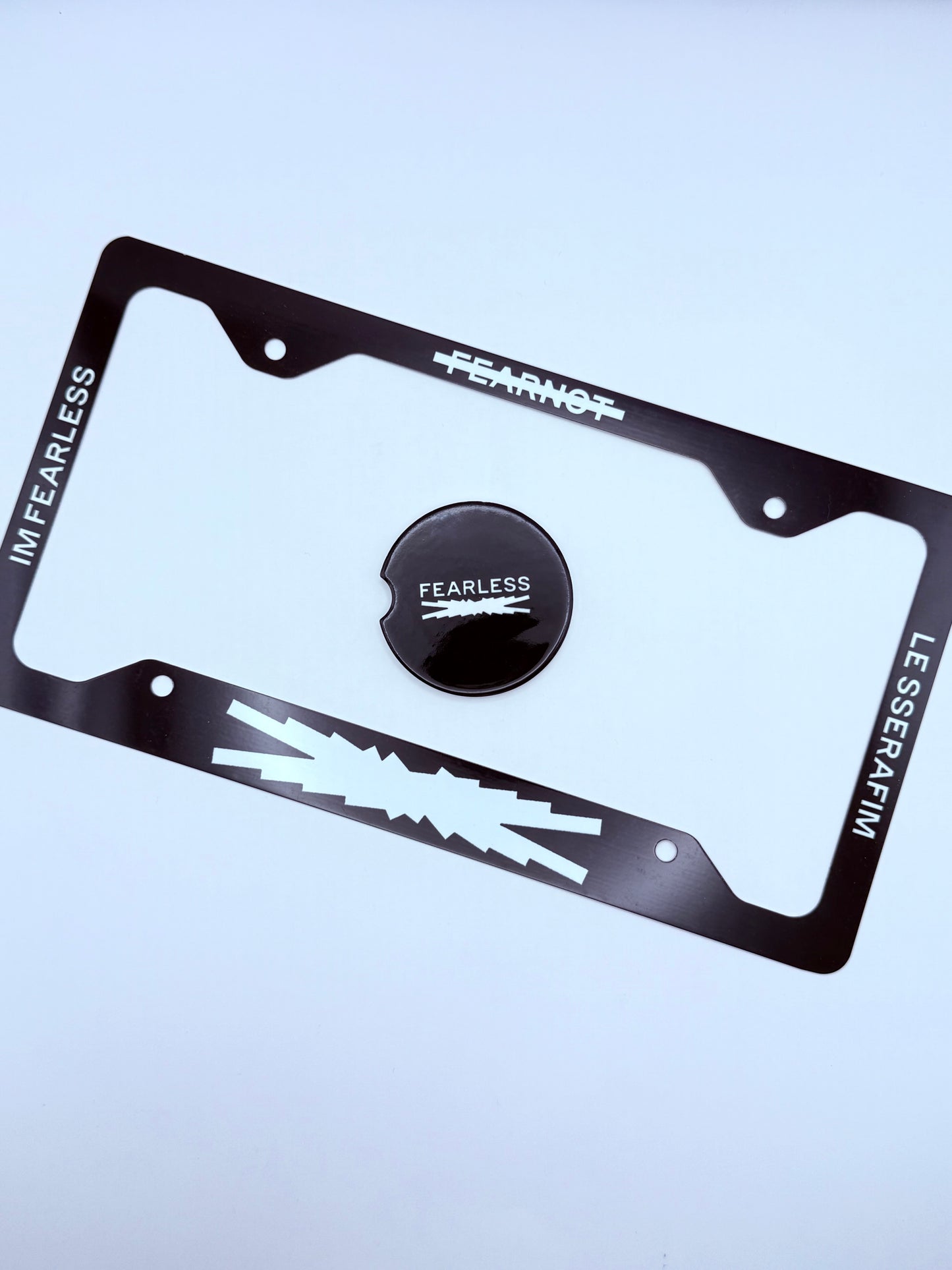 LE SSERAFIM Themed License Plate Frame & Car Coaster Bundle