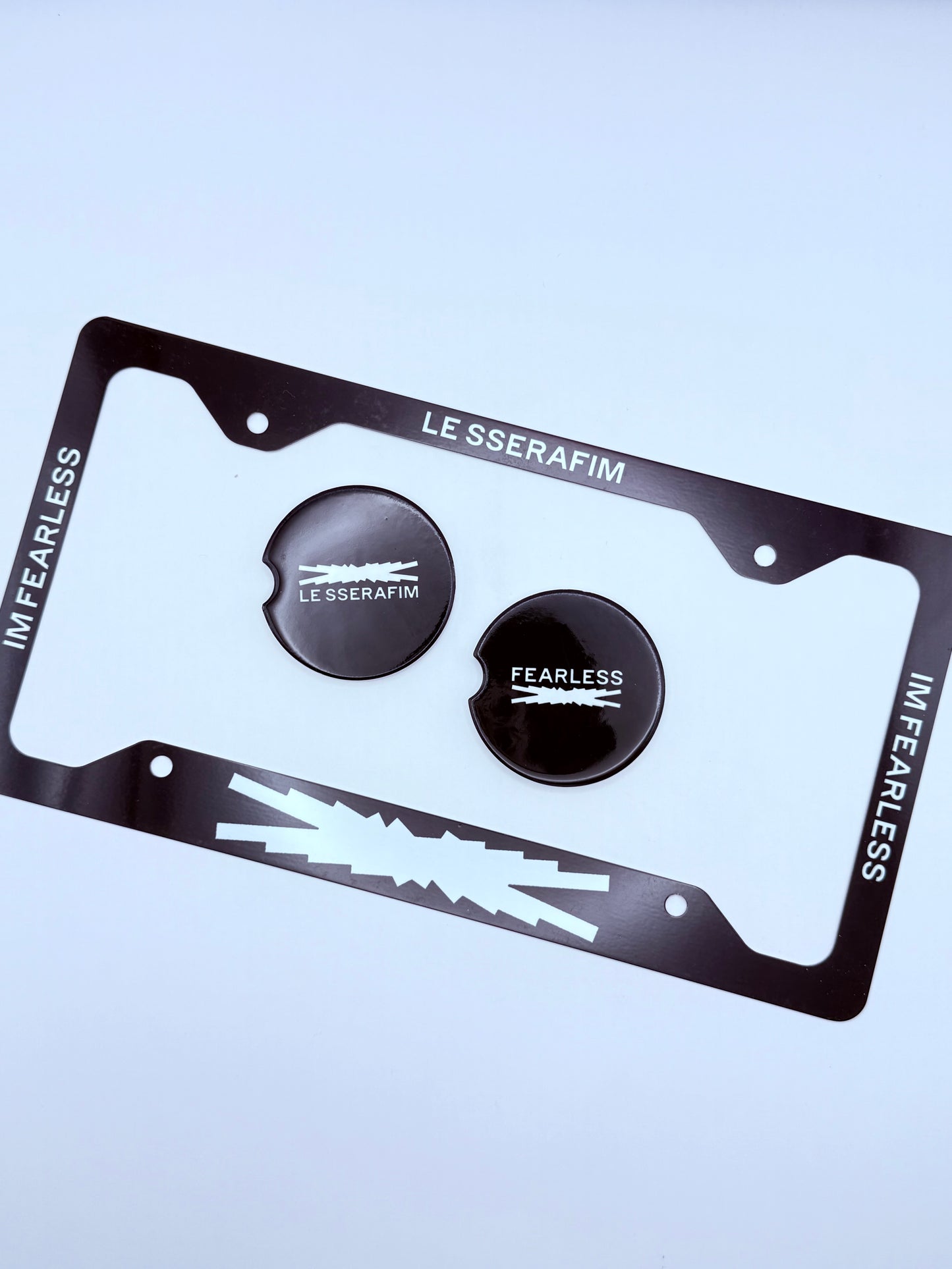 LE SSERAFIM Themed License Plate Frame & Car Coaster Bundle