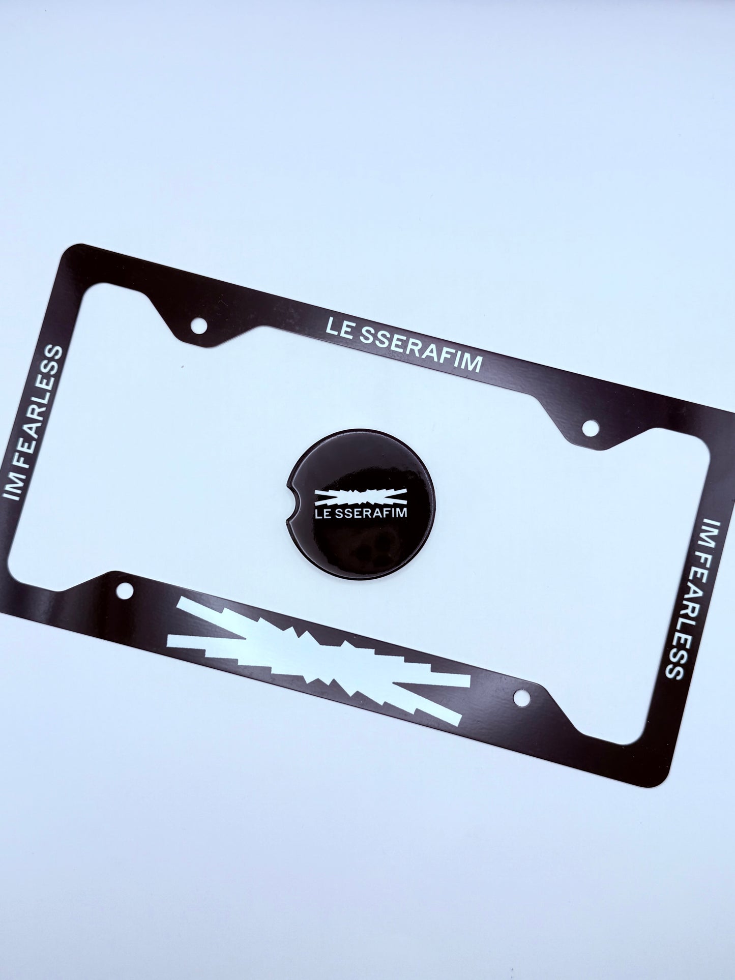 LE SSERAFIM Themed License Plate Frame & Car Coaster Bundle
