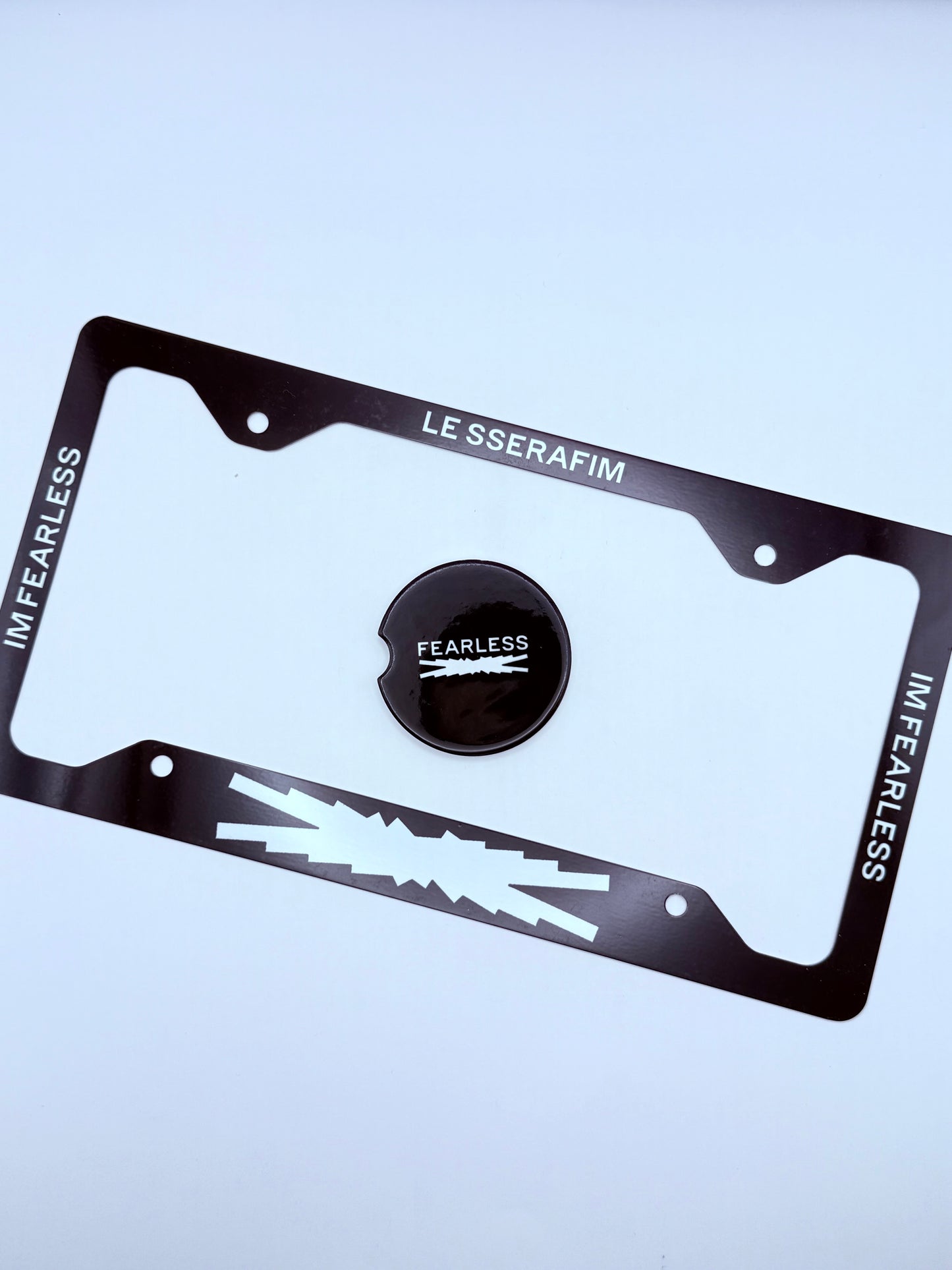 LE SSERAFIM Themed License Plate Frame & Car Coaster Bundle