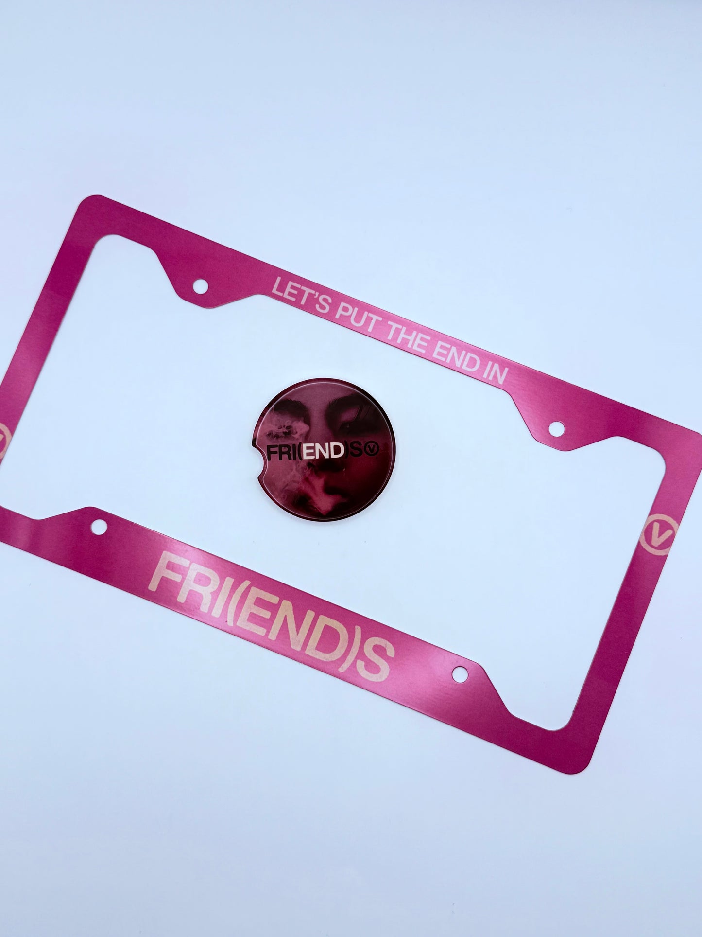 BTS V/Taehyung FRI(END)S Inspired License Plate Frame & Car Coaster Bundle