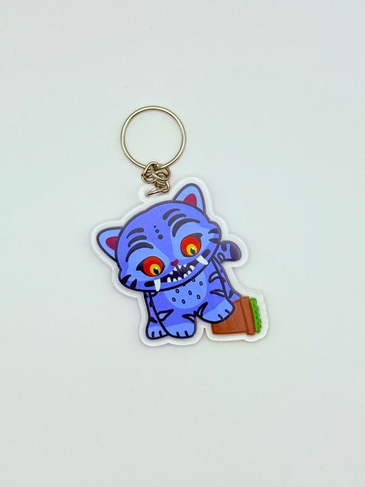 Derpy Demon Tiger with a Flower Pot Double-Sided Acrylic Keychain