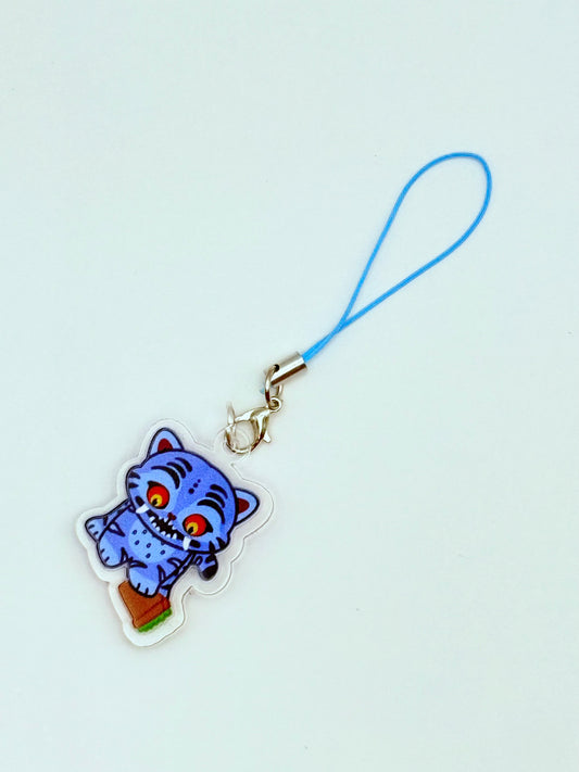 Derpy Demon Tiger with Flower Pot Double-Sided Phone Charm