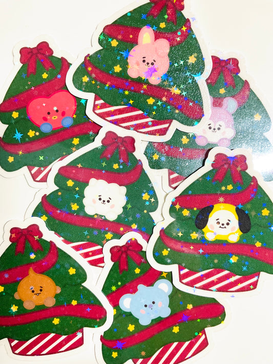 BT21 Christmas Tree Themed Holographic Sticker