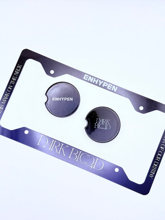 ENHYPEN Dark Blood Inspired License Plate Frame & Car Coaster Bundle