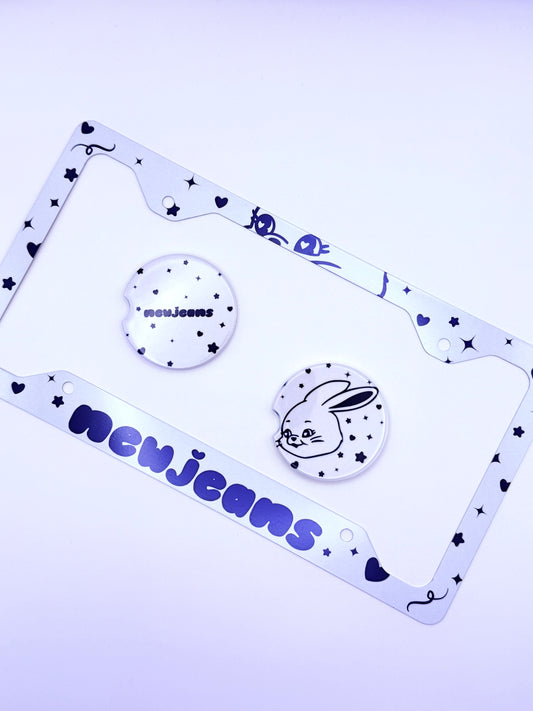 Cute NewJeans Inspired License Plate Frame & Car Coaster Bundle