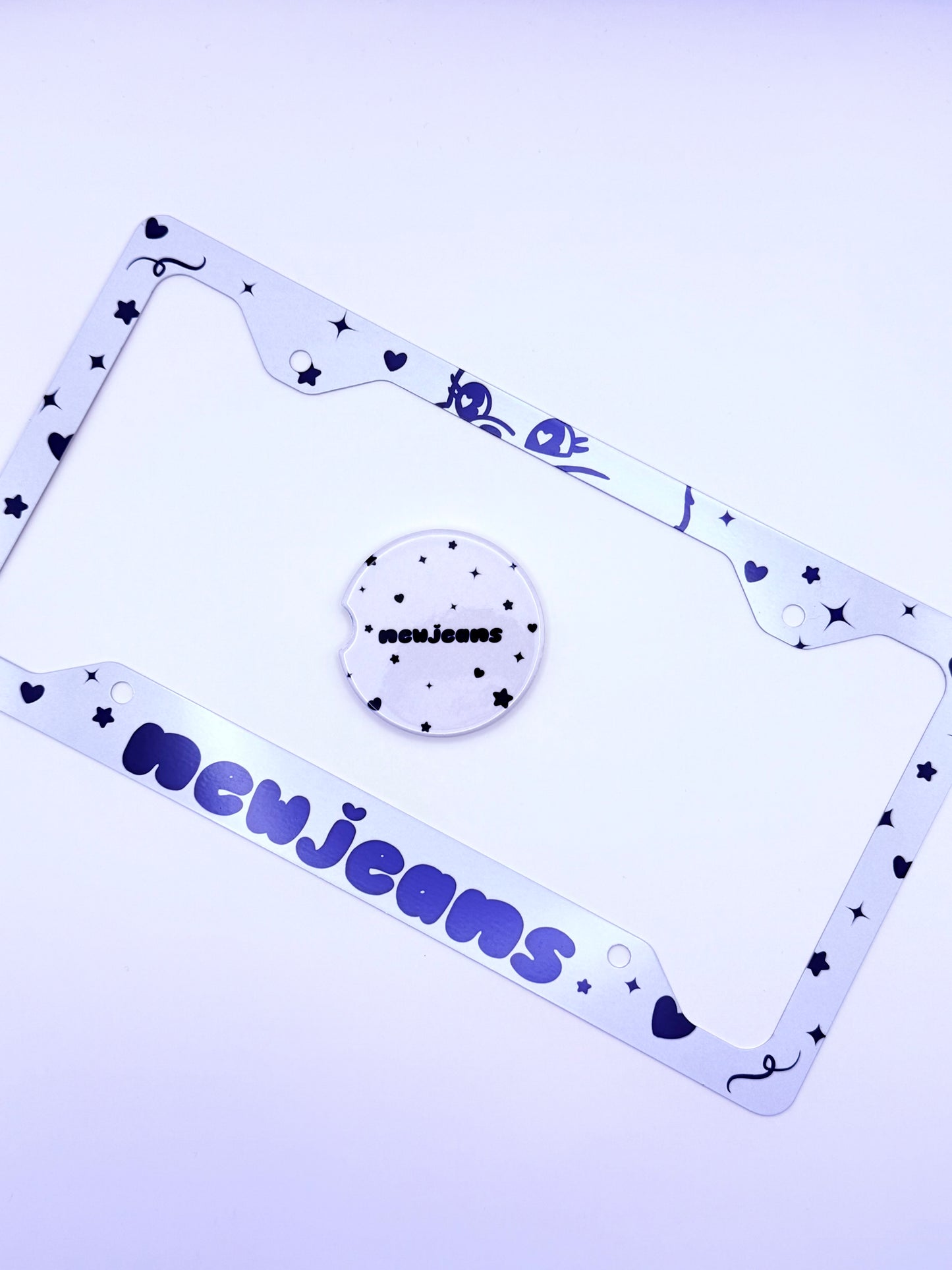 Cute NewJeans Inspired License Plate Frame & Car Coaster Bundle