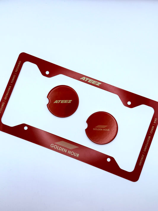 ATEEZ Golden Hour License Plate Frame & Car Coaster Bundle