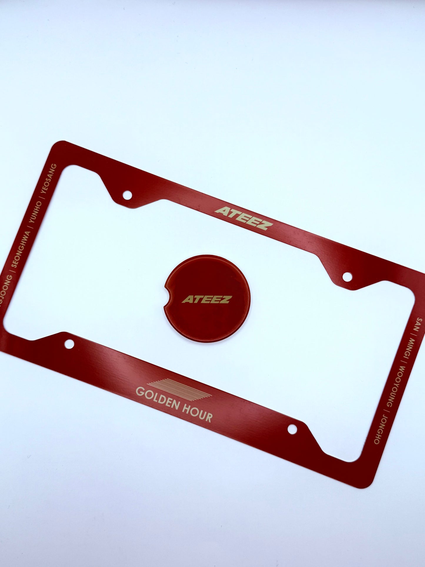 ATEEZ Golden Hour License Plate Frame & Car Coaster Bundle