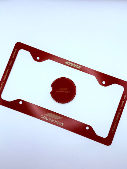 ATEEZ Golden Hour License Plate Frame & Car Coaster Bundle