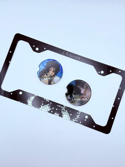 BTS V LAYO(V)ER Inspired License Plate Frame & Car Coaster Bundle