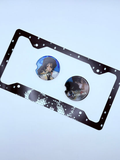 BTS V LAYO(V)ER Inspired License Plate Frame & Car Coaster Bundle