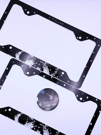 BTS V LAYO(V)ER Inspired License Plate Frame & Car Coaster Bundle
