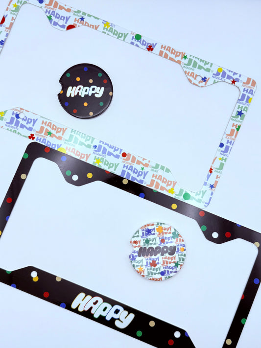 BTS Jin Happy Inspired License Plate Frame & Car Coaster Bundle