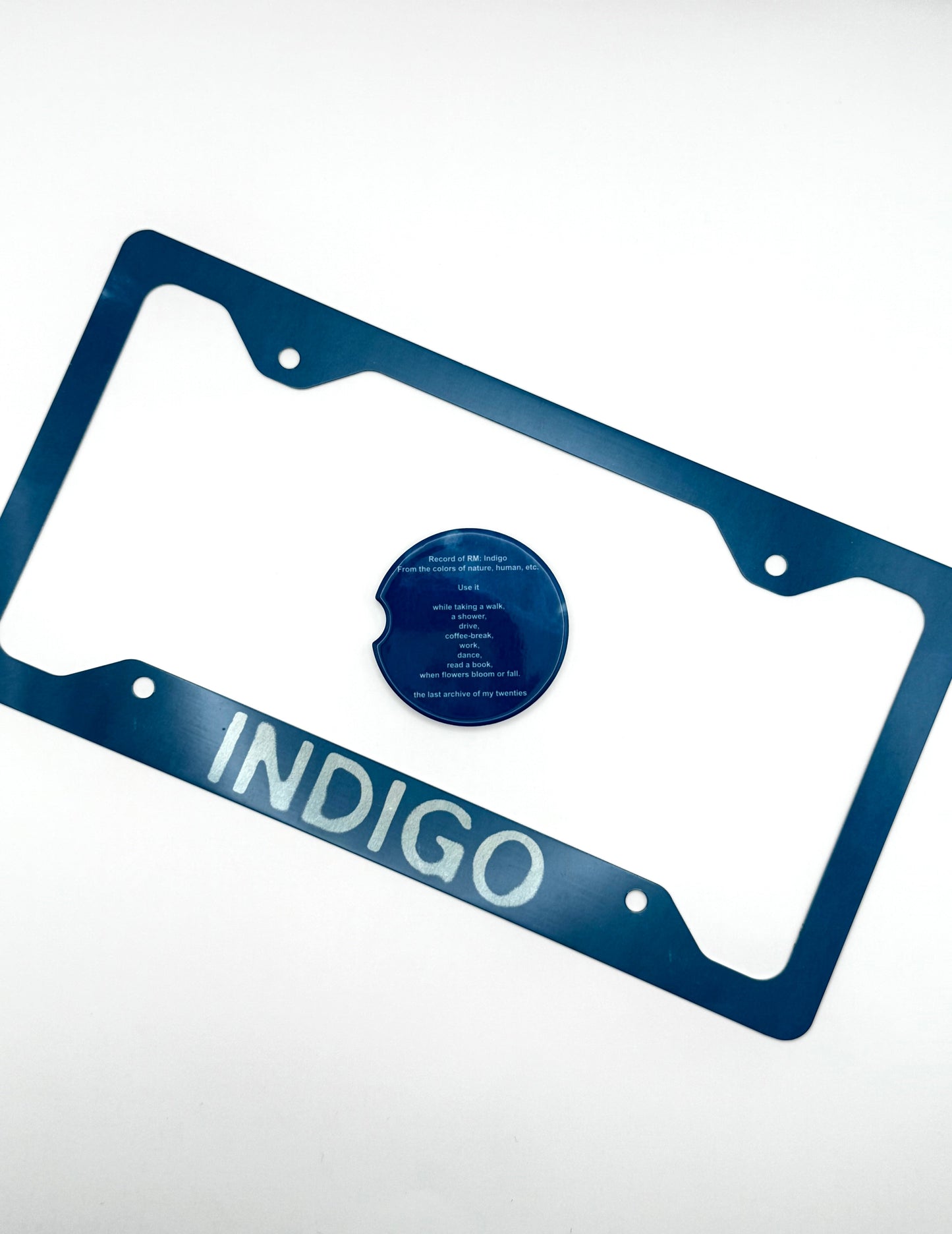 BTS RM Indigo Inspired License Plate Frame & Car Coaster Bundle