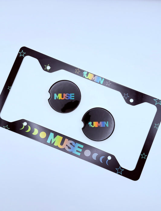 BTS Jimin Muse Inspired License Plate Frame & Car Coaster Bundle