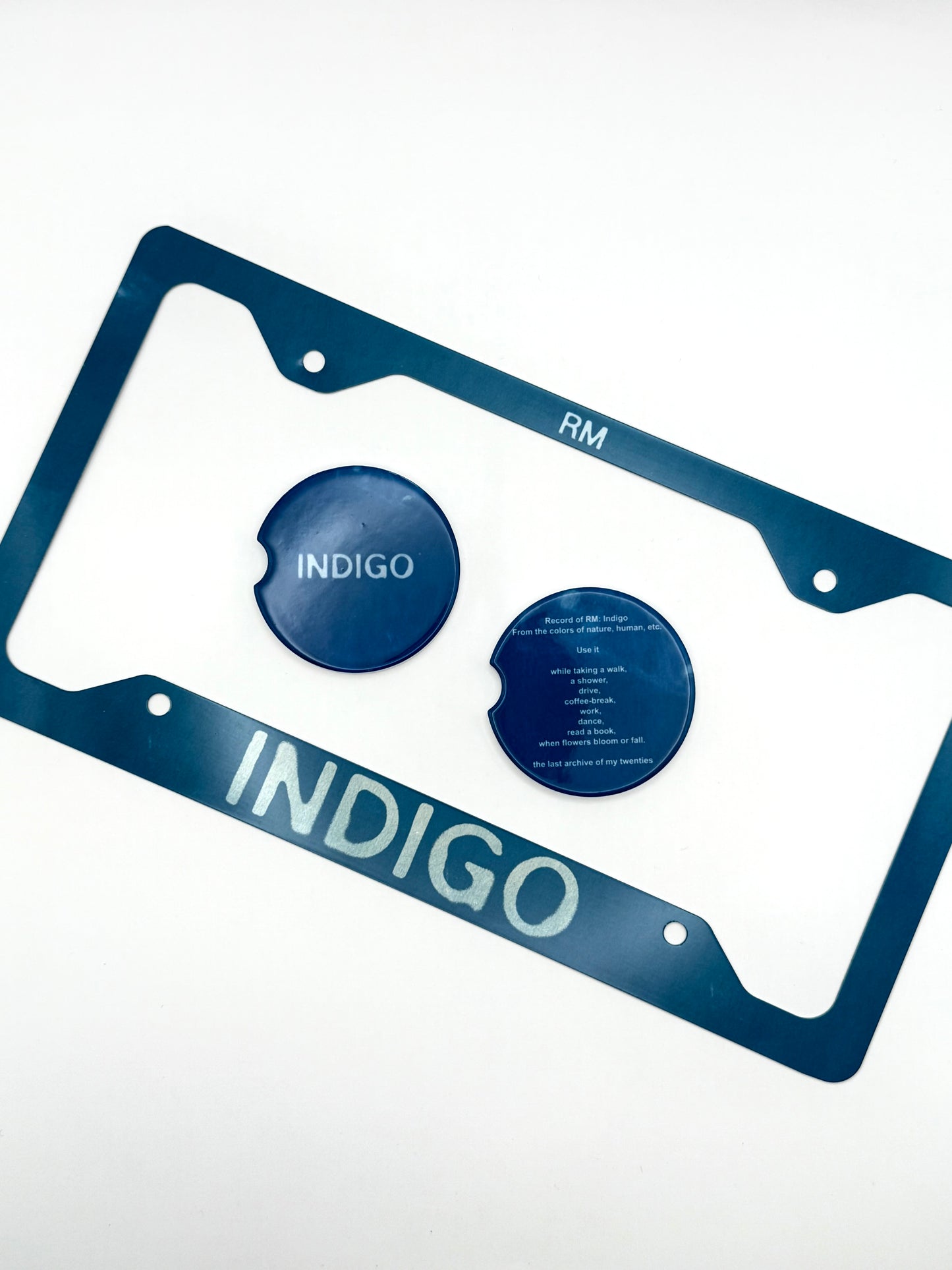 BTS RM Indigo Inspired License Plate Frame & Car Coaster Bundle