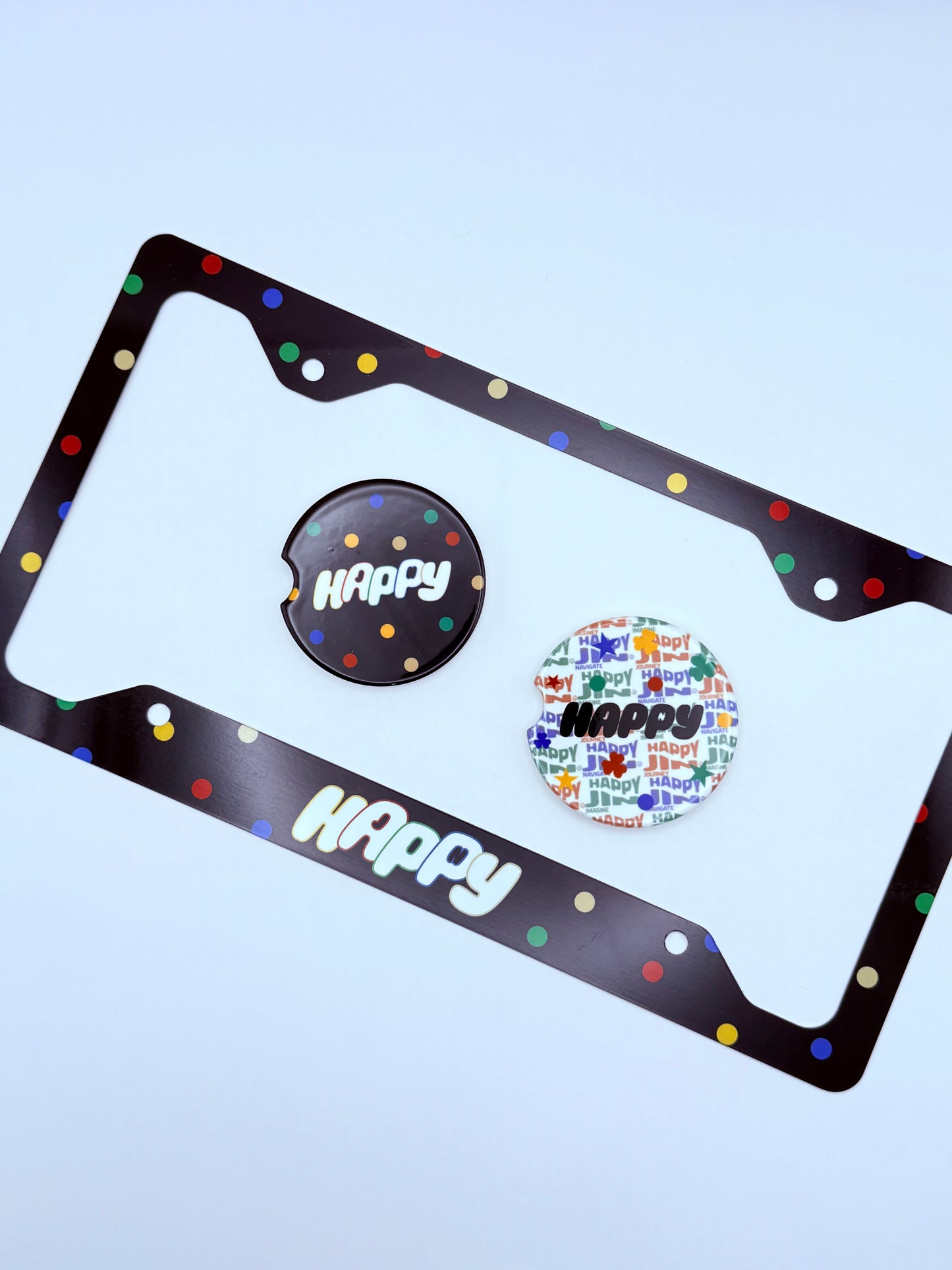 BTS Jin Happy Inspired License Plate Frame & Car Coaster Bundle