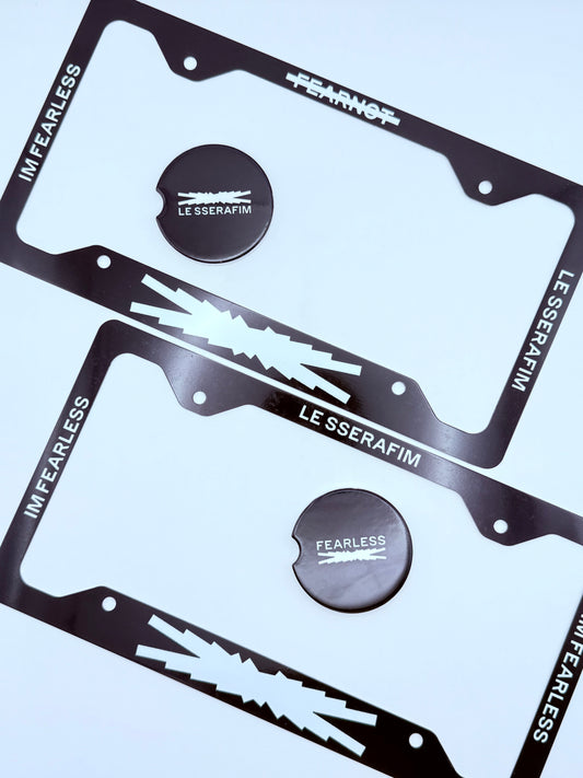 LE SSERAFIM Themed License Plate Frame & Car Coaster Bundle