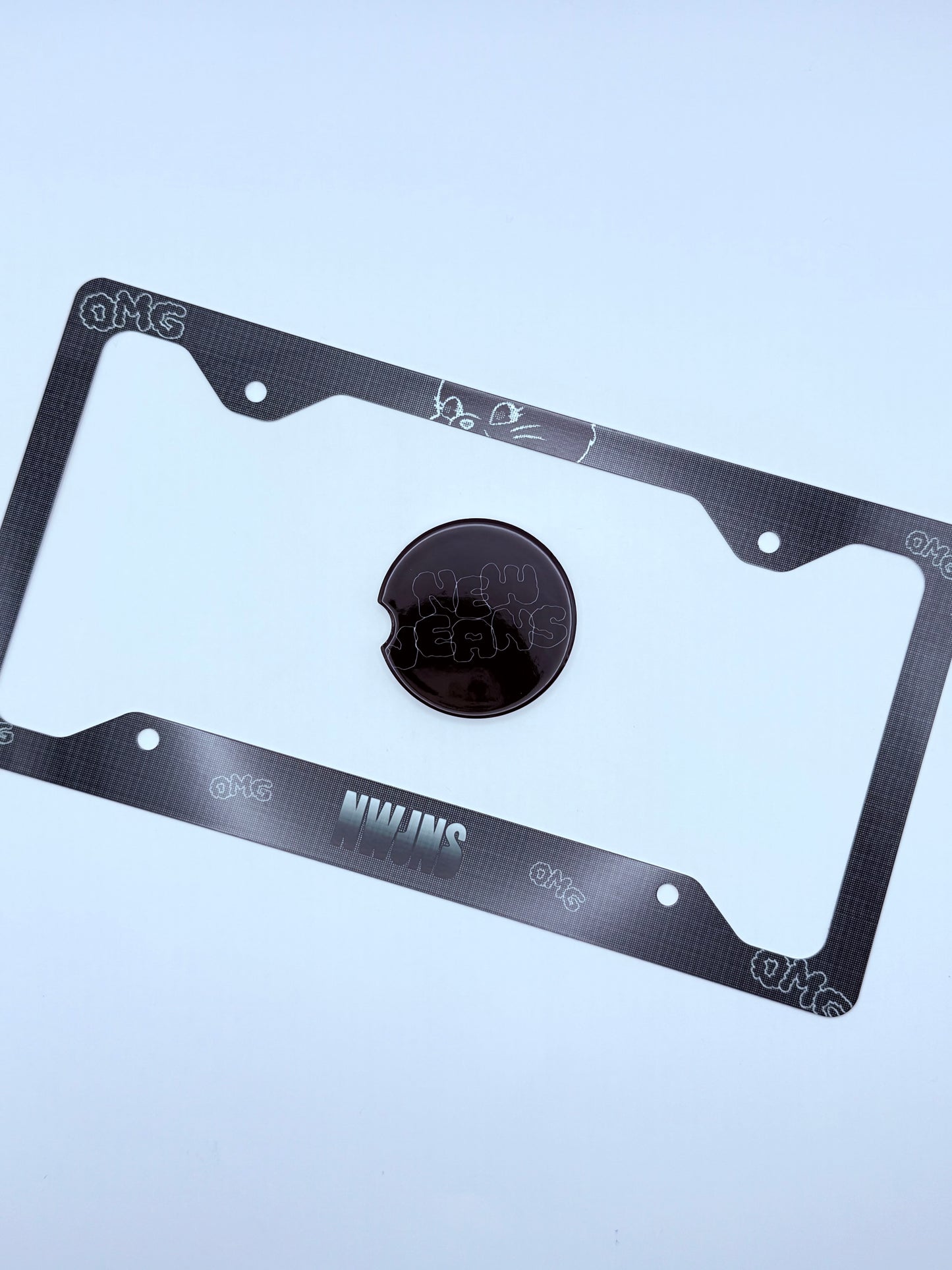 NewJeans OMG Themed License Plate Frame & Car Coaster Bundle