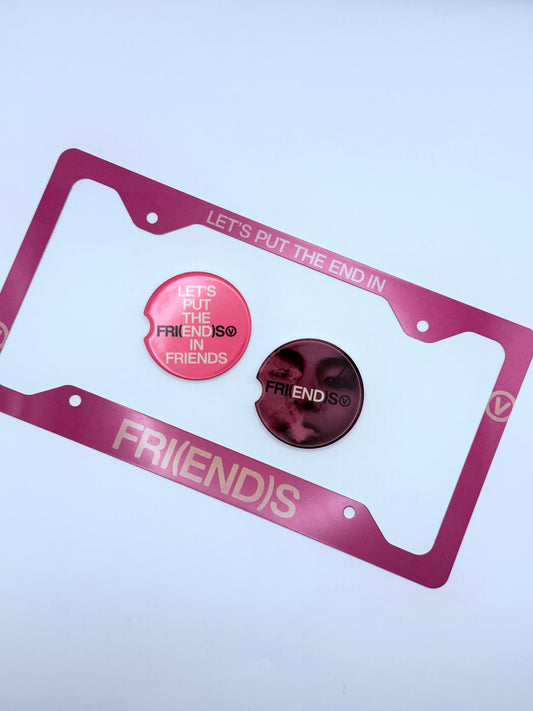 BTS V/Taehyung FRI(END)S Inspired License Plate Frame & Car Coaster Bundle