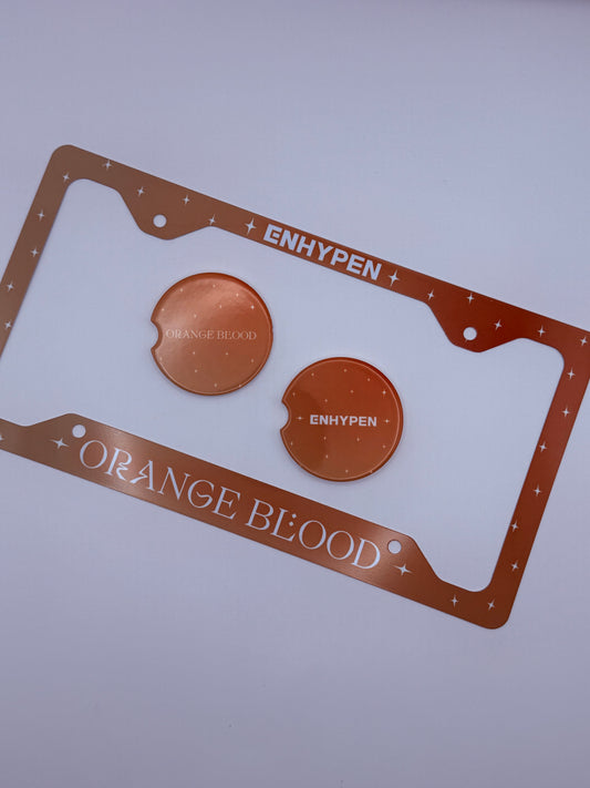 ENHYPEN Orange Blood Inspired License Plate Frame & Car Coaster Bundle