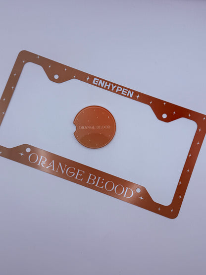 ENHYPEN Orange Blood Inspired License Plate Frame & Car Coaster Bundle