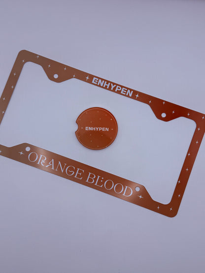 ENHYPEN Orange Blood Inspired License Plate Frame & Car Coaster Bundle