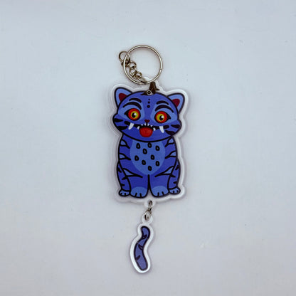 Derpy Demon Tiger Double-Sided Acrylic Keychain with Dangling Tail