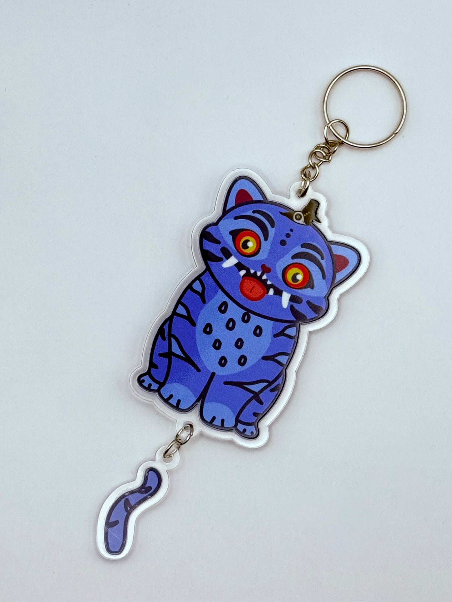 Derpy Demon Tiger Double-Sided Acrylic Keychain with Dangling Tail
