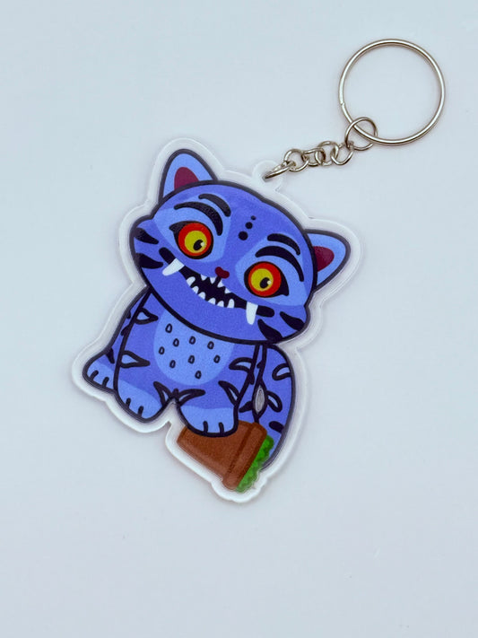 Derpy Demon Tiger with a Flower Pot Double-Sided Acrylic Keychain