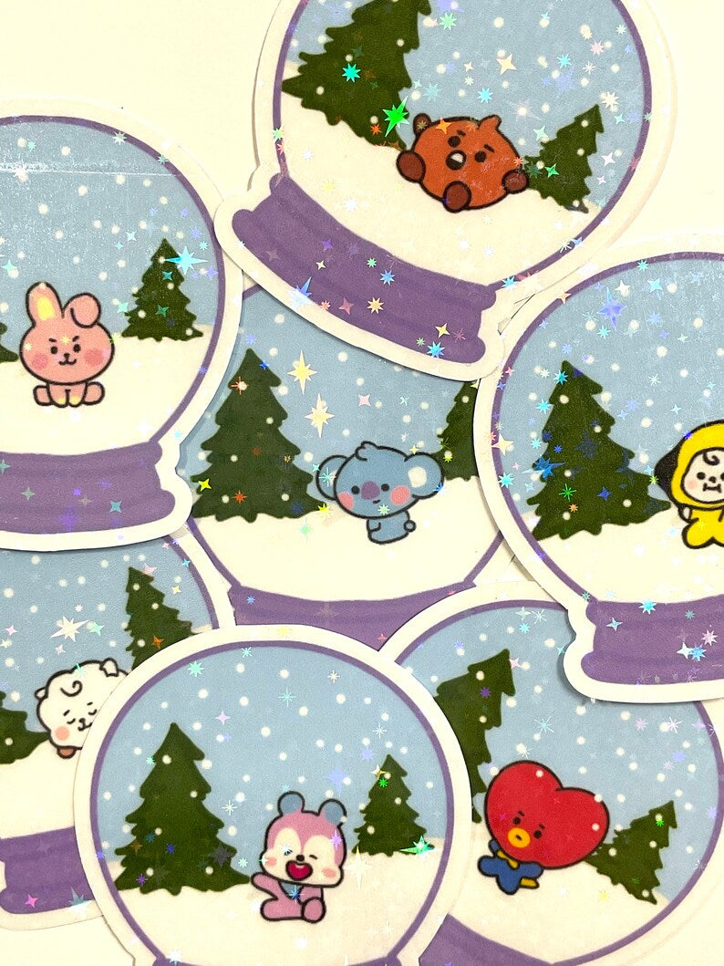 BT21 Minini Snowglobe Themed Holographic Sticker