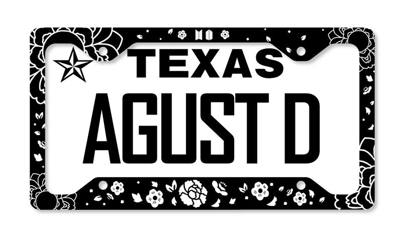 BTS SUGA/AGUST D Lotus Flower Inspired License Plate Frame & Car Coaster Bundle